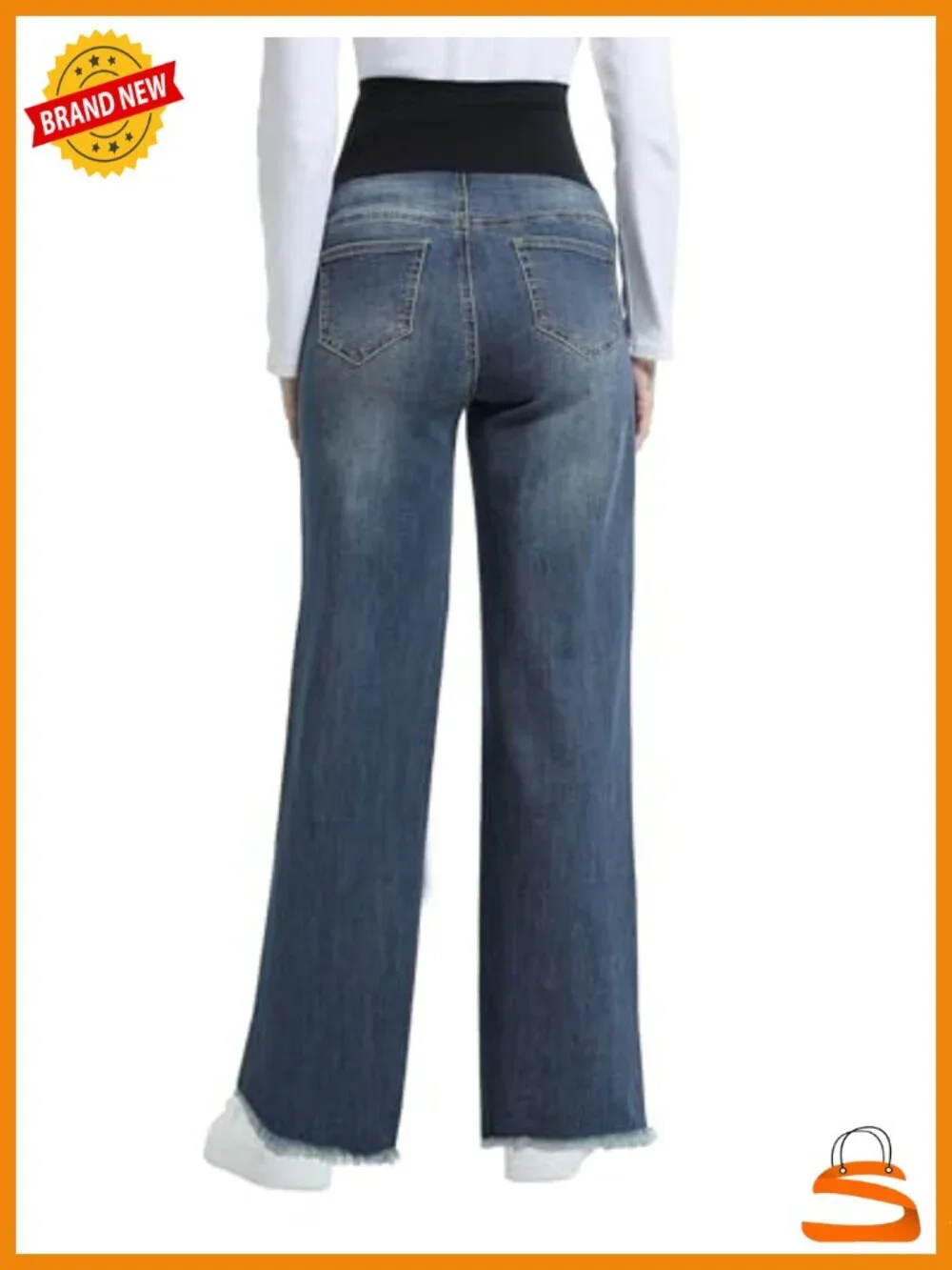 Maternity Wide Leg Stretchy Raw Hem Denim Jeans Over the Belly
